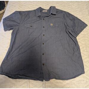 Carhartt Shirt Mens 2XL Blue Denim Short Sleeve Original Fit Button Up